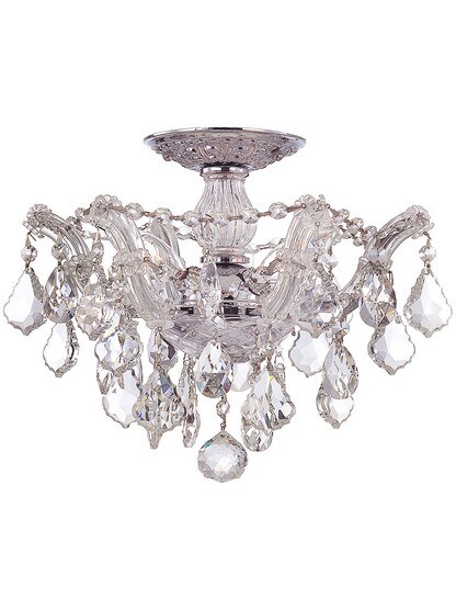 Maria Theresa Small Semi Flush Mount Draped in Clear Hand Cut Crystal in Polished Chrome.